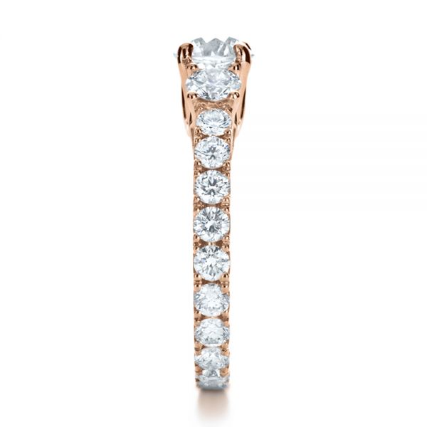 14k Rose Gold 14k Rose Gold Custom Three Stone Diamond Engagement Ring - Side View - 1129