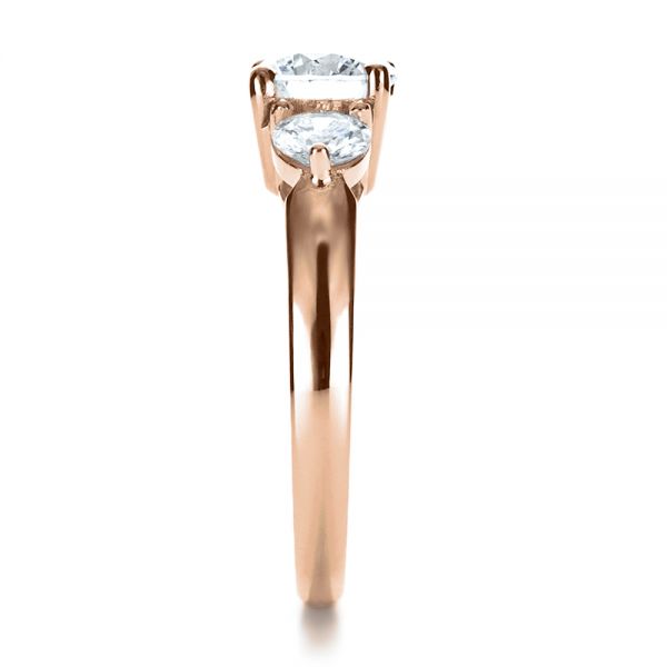 18k Rose Gold 18k Rose Gold Custom Three Stone Diamond Engagement Ring - Side View -  1156