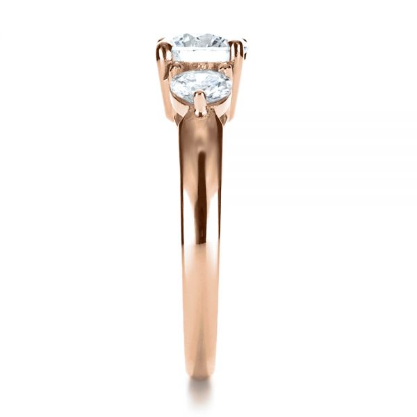 18k Rose Gold 18k Rose Gold Custom Three Stone Diamond Engagement Ring - Side View - 1156