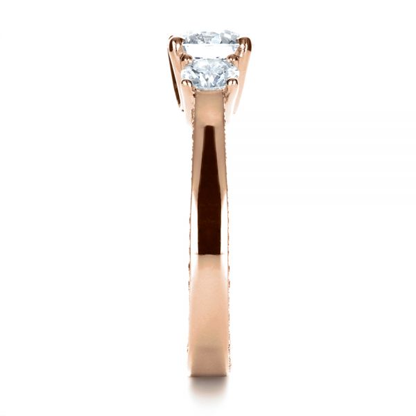 18k Rose Gold 18k Rose Gold Custom Three Stone Diamond Engagement Ring - Side View -  1393