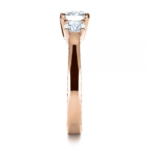 14k Rose Gold 14k Rose Gold Custom Three Stone Diamond Engagement Ring - Side View - 1393