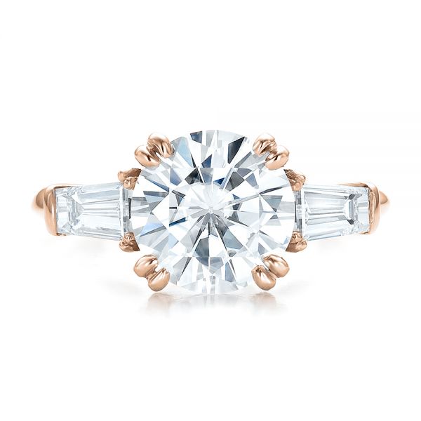 18k Rose Gold 18k Rose Gold Custom Three Stone Diamond Engagement Ring - Top View - 100161