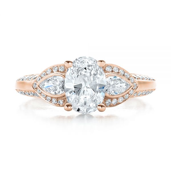 14k Rose Gold 14k Rose Gold Custom Three Stone Diamond Engagement Ring - Top View -  100279