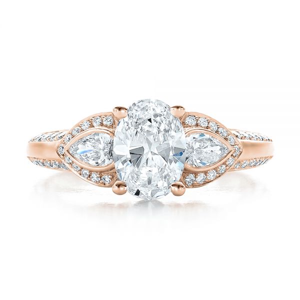 14k Rose Gold 14k Rose Gold Custom Three Stone Diamond Engagement Ring - Top View - 100279