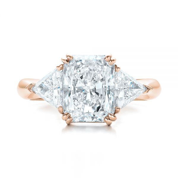 14k Rose Gold 14k Rose Gold Custom Three Stone Diamond Engagement Ring - Top View -  100803