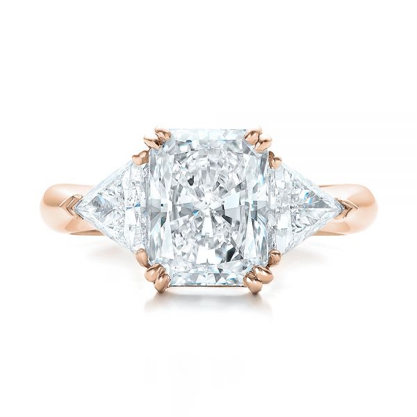 14k Rose Gold 14k Rose Gold Custom Three Stone Diamond Engagement Ring - Top View - 100803