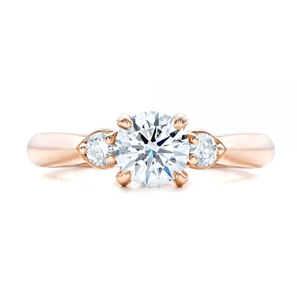 18k Rose Gold 18k Rose Gold Custom Three Stone Diamond Engagement Ring - Top View -  102039
