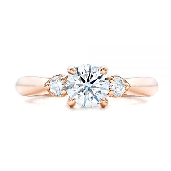 18k Rose Gold 18k Rose Gold Custom Three Stone Diamond Engagement Ring - Top View - 102039