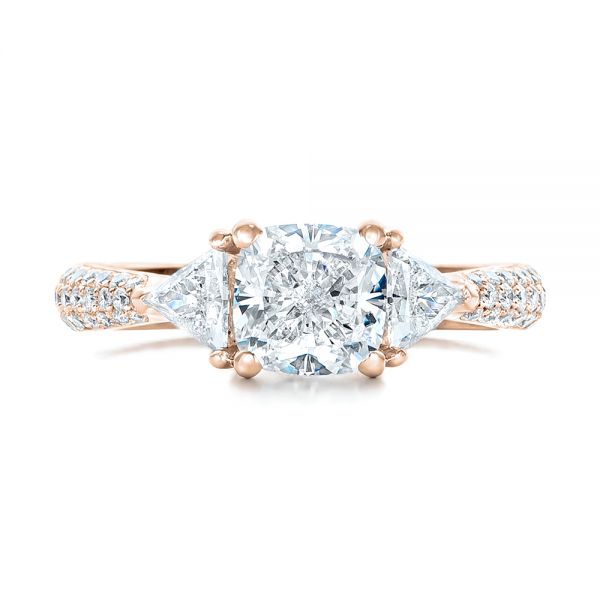 14k Rose Gold 14k Rose Gold Custom Three Stone Diamond Engagement Ring - Top View - 102091