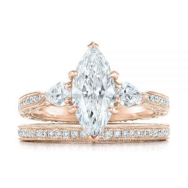 14k Rose Gold 14k Rose Gold Custom Three Stone Diamond Engagement Ring - Top View -  102353