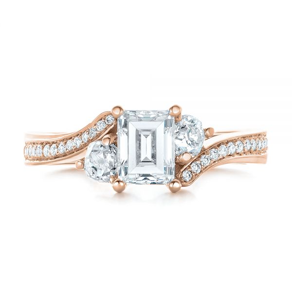 18k Rose Gold 18k Rose Gold Custom Three Stone Diamond Engagement Ring - Top View -  102391