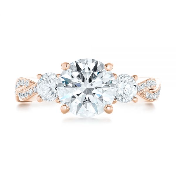 18k Rose Gold 18k Rose Gold Custom Three Stone Diamond Engagement Ring - Top View -  102465