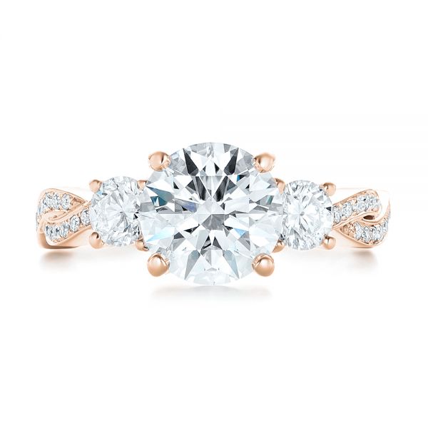 14k Rose Gold 14k Rose Gold Custom Three Stone Diamond Engagement Ring - Top View - 102465