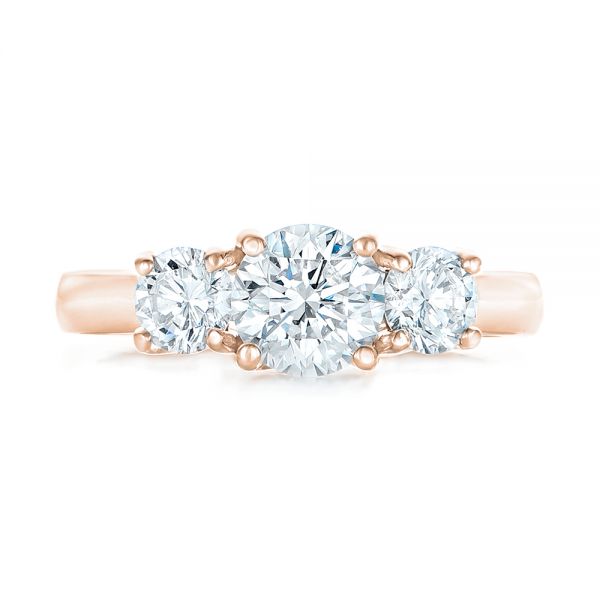 18k Rose Gold 18k Rose Gold Custom Three Stone Diamond Engagement Ring - Top View -  102540