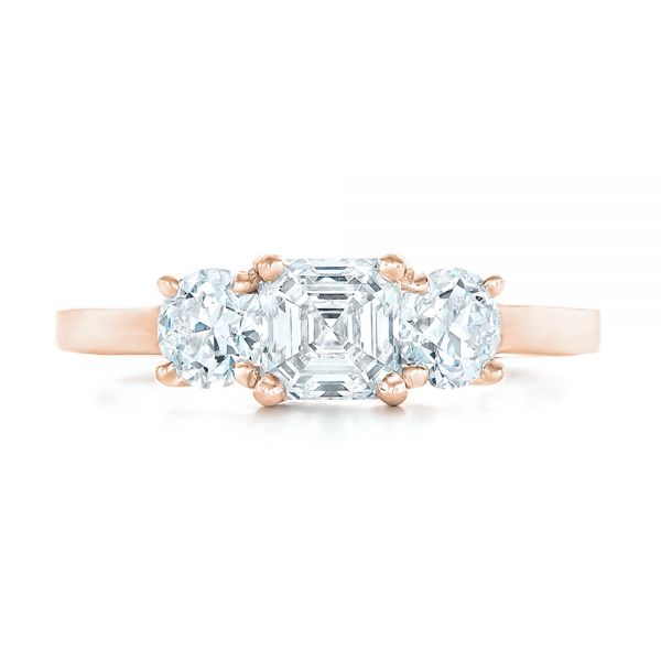 18k Rose Gold 18k Rose Gold Custom Three Stone Diamond Engagement Ring - Top View -  102781