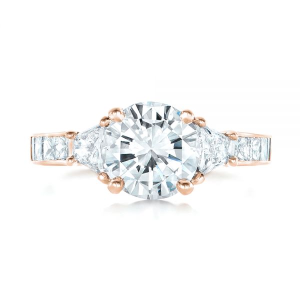 14k Rose Gold 14k Rose Gold Custom Three Stone Diamond Engagement Ring - Top View - 102807