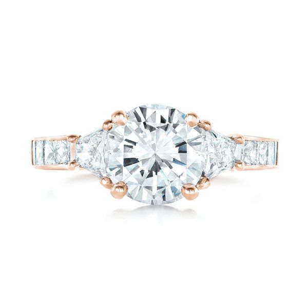 18k Rose Gold 18k Rose Gold Custom Three Stone Diamond Engagement Ring - Top View -  102807