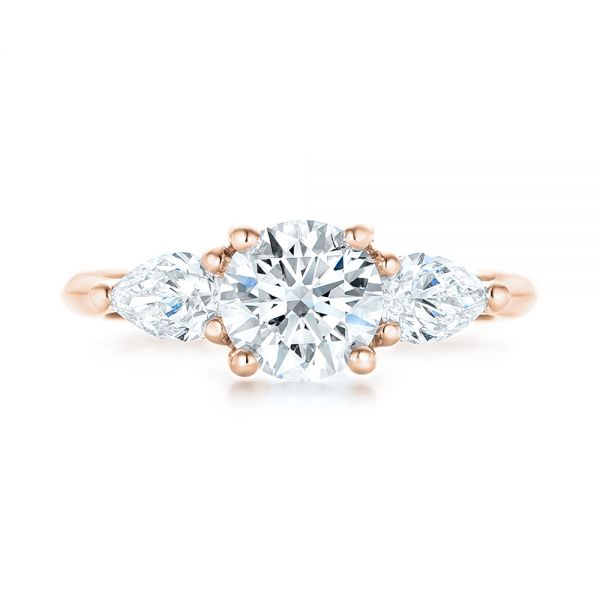 14k Rose Gold 14k Rose Gold Custom Three Stone Diamond Engagement Ring - Top View -  102898