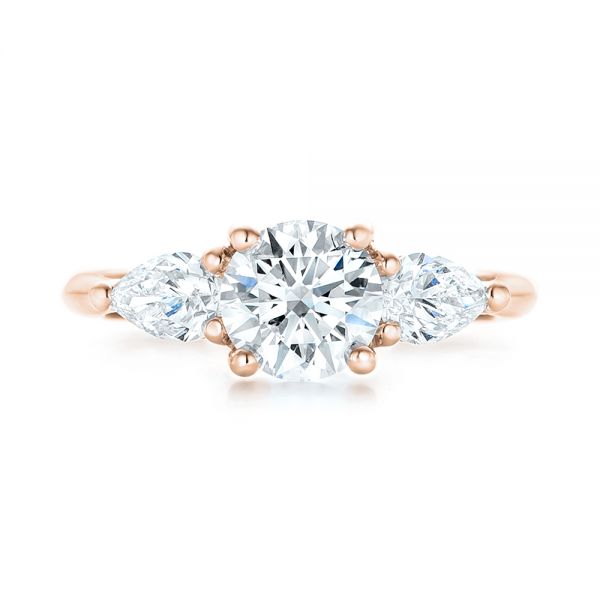 14k Rose Gold 14k Rose Gold Custom Three Stone Diamond Engagement Ring - Top View - 102898
