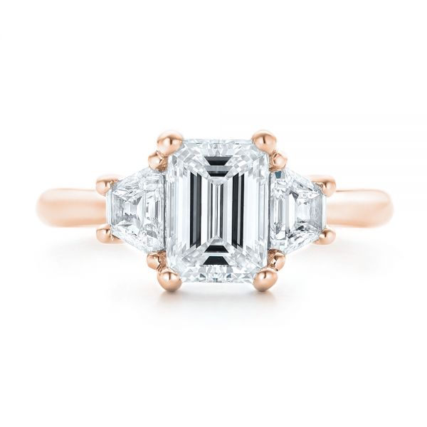 18k Rose Gold 18k Rose Gold Custom Three Stone Diamond Engagement Ring - Top View -  102899