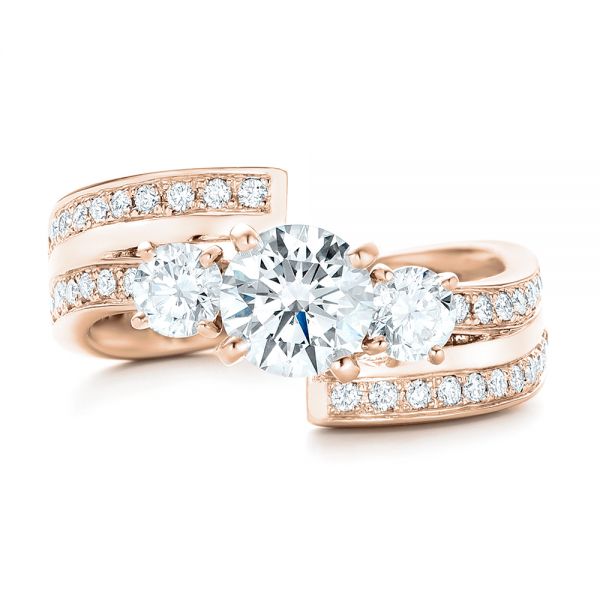 18k Rose Gold 18k Rose Gold Custom Three Stone Diamond Engagement Ring - Top View -  102944