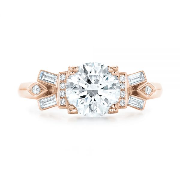 18k Rose Gold 18k Rose Gold Custom Three Stone Diamond Engagement Ring - Top View -  102945
