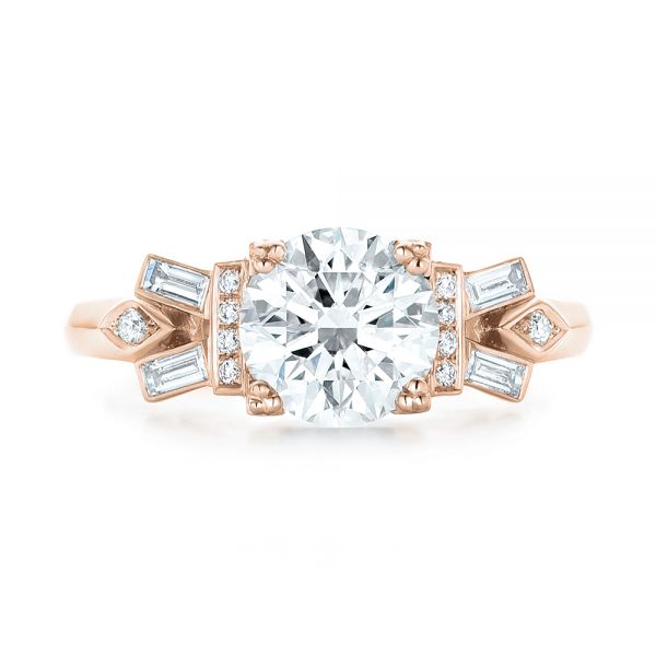 14k Rose Gold 14k Rose Gold Custom Three Stone Diamond Engagement Ring - Top View - 102945
