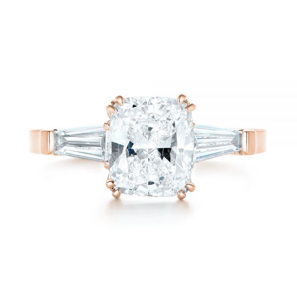 18k Rose Gold 18k Rose Gold Custom Three Stone Diamond Engagement Ring - Top View - 102964