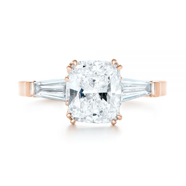 18k Rose Gold 18k Rose Gold Custom Three Stone Diamond Engagement Ring - Top View -  102964