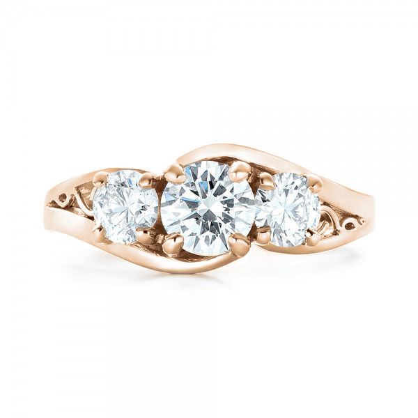 14k Rose Gold 14k Rose Gold Custom Three Stone Diamond Engagement Ring - Top View -  103003