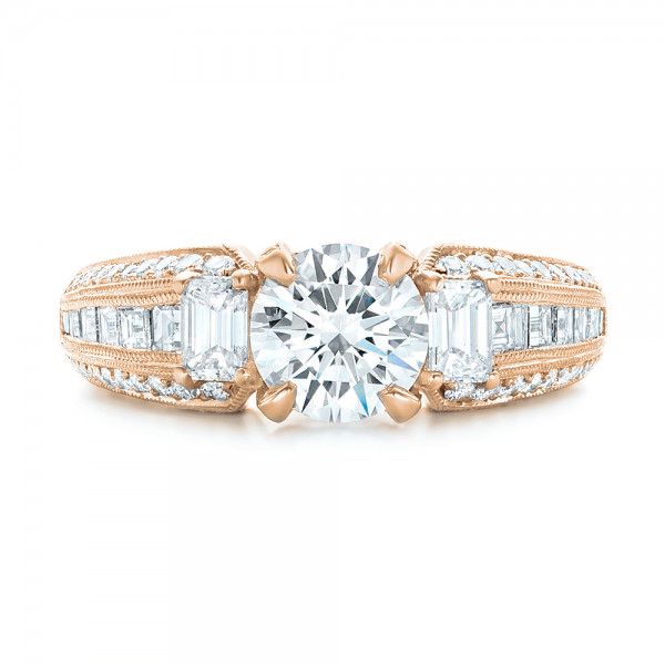 14k Rose Gold 14k Rose Gold Custom Three Stone Diamond Engagement Ring - Top View - 103004