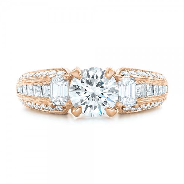 14k Rose Gold 14k Rose Gold Custom Three Stone Diamond Engagement Ring - Top View -  103004