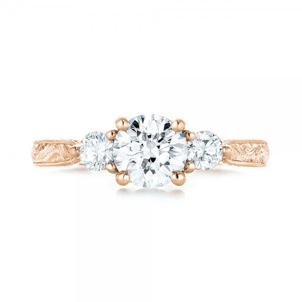 18k Rose Gold 18k Rose Gold Custom Three Stone Diamond Engagement Ring - Top View -  103009