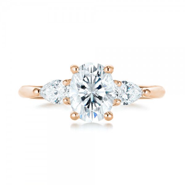14k Rose Gold 14k Rose Gold Custom Three Stone Diamond Engagement Ring - Top View -  103035
