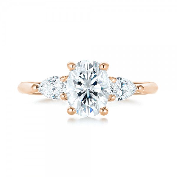 18k Rose Gold 18k Rose Gold Custom Three Stone Diamond Engagement Ring - Top View - 103035