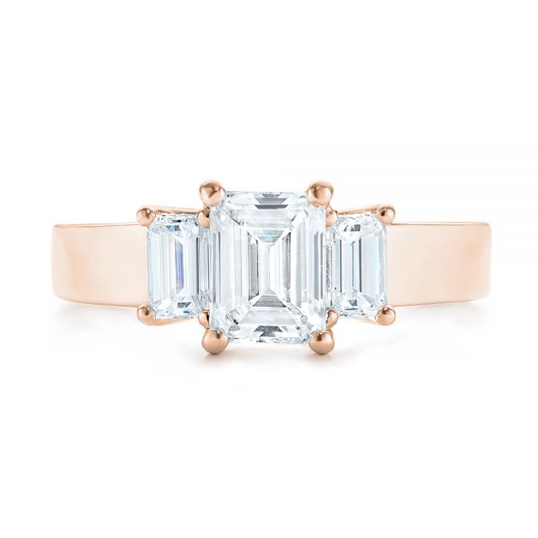 18k Rose Gold 18k Rose Gold Custom Three Stone Diamond Engagement Ring - Top View -  103154