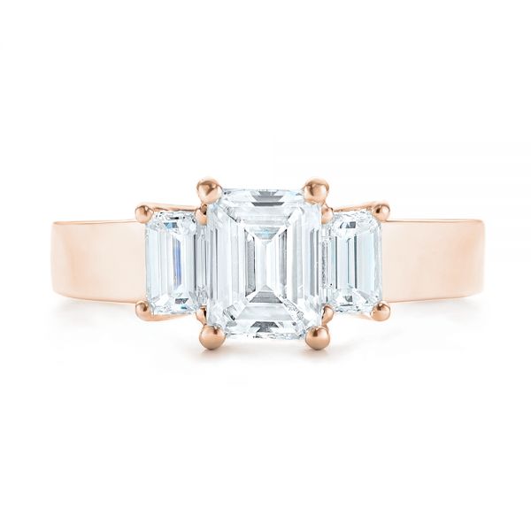 14k Rose Gold 14k Rose Gold Custom Three Stone Diamond Engagement Ring - Top View - 103154