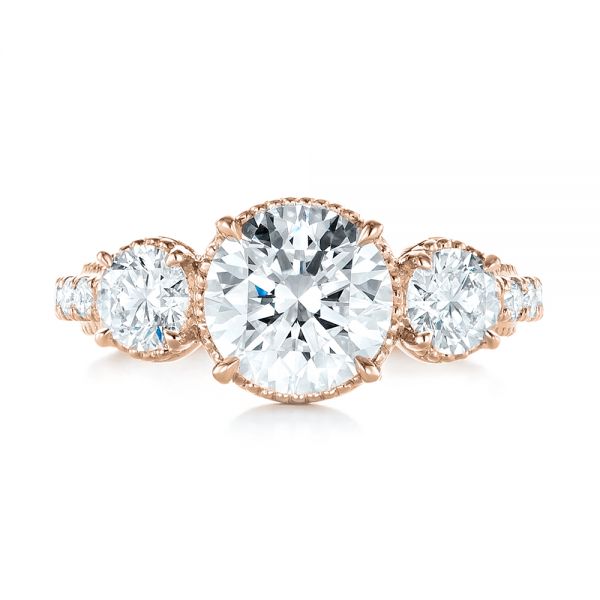 14k Rose Gold 14k Rose Gold Custom Three-stone Diamond Engagement Ring - Top View -  103214