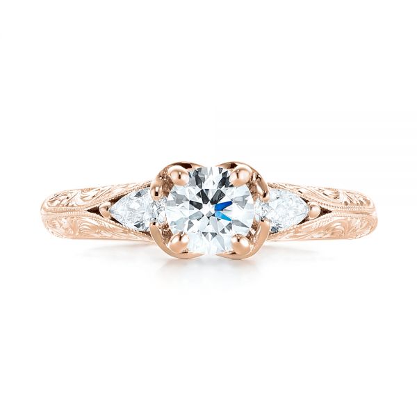 18k Rose Gold 18k Rose Gold Custom Three Stone Diamond Engagement Ring - Top View -  103349