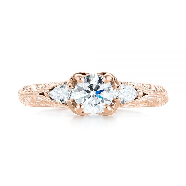 18k Rose Gold 18k Rose Gold Custom Three Stone Diamond Engagement Ring - Top View - 103349