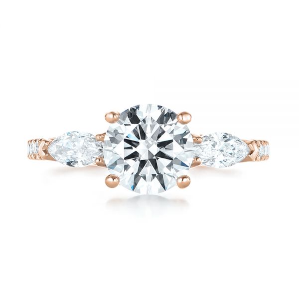 14k Rose Gold 14k Rose Gold Custom Three Stone Diamond Engagement Ring - Top View -  103354