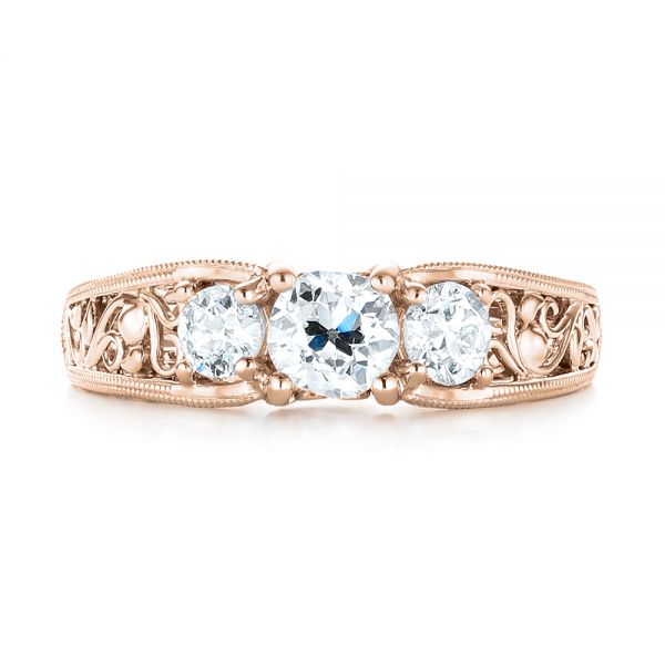 14k Rose Gold 14k Rose Gold Custom Three Stone Diamond Engagement Ring - Top View -  103426