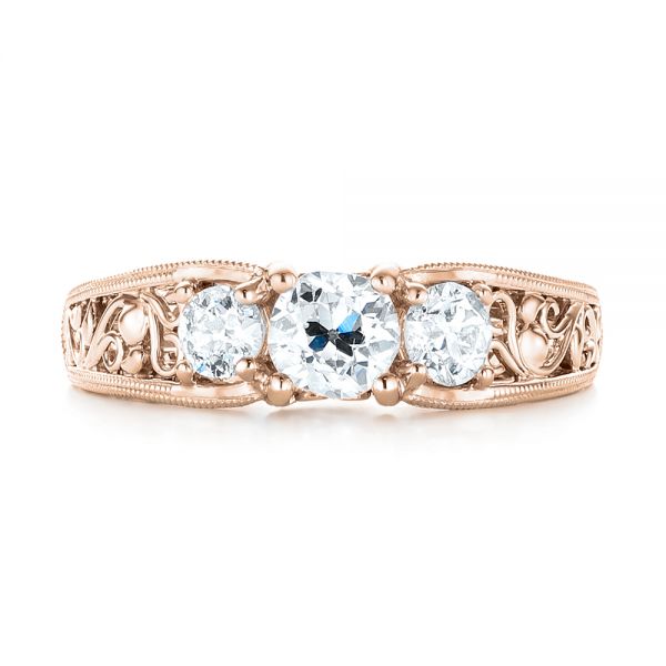 18k Rose Gold 18k Rose Gold Custom Three Stone Diamond Engagement Ring - Top View -  103426