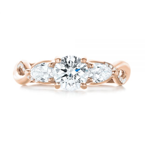 18k Rose Gold 18k Rose Gold Custom Three Stone Diamond Engagement Ring - Top View - 103503