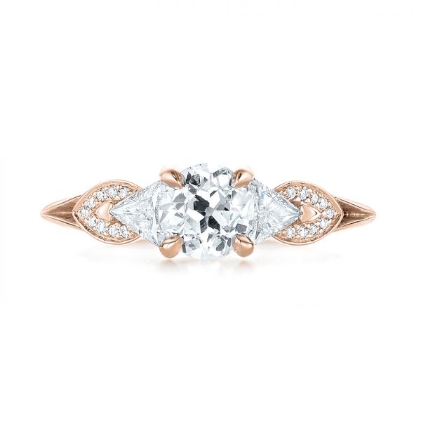 18k Rose Gold 18k Rose Gold Custom Three Stone Diamond Engagement Ring - Top View -  103839