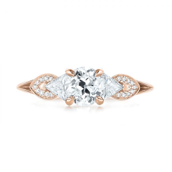 14k Rose Gold 14k Rose Gold Custom Three Stone Diamond Engagement Ring - Top View - 103839