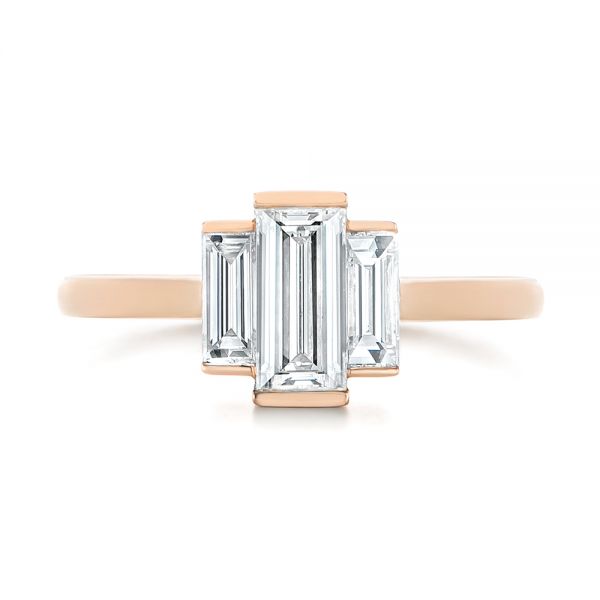 18k Rose Gold 18k Rose Gold Custom Three Stone Diamond Engagement Ring - Top View -  104826