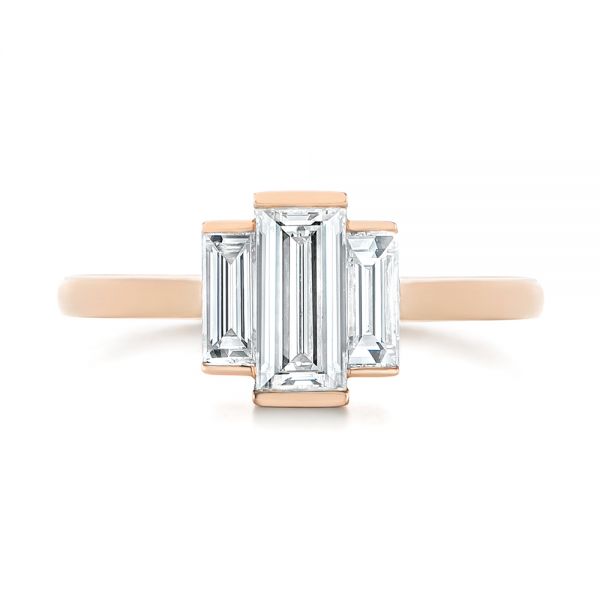 14k Rose Gold 14k Rose Gold Custom Three Stone Diamond Engagement Ring - Top View - 104826