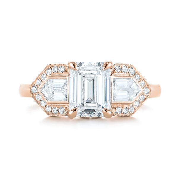 18k Rose Gold 18k Rose Gold Custom Three Stone Diamond Engagement Ring - Top View -  104830