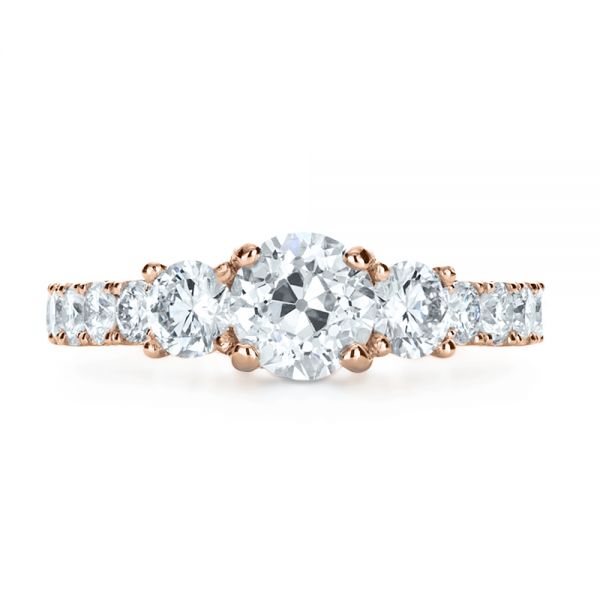 14k Rose Gold 14k Rose Gold Custom Three Stone Diamond Engagement Ring - Top View -  1129